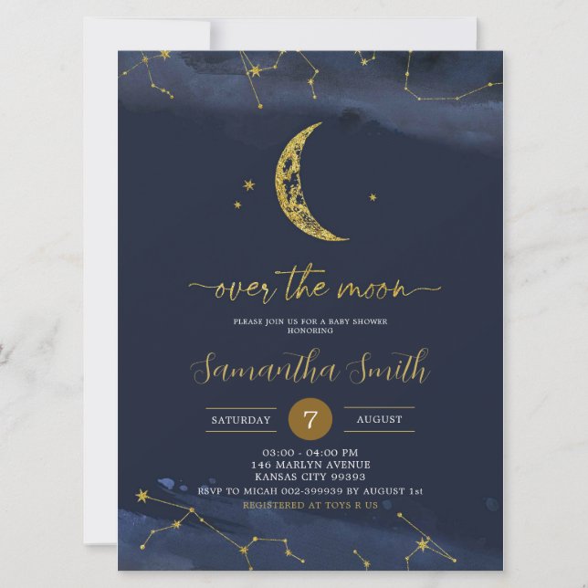 Invitación de Baby Shower de Night Sky Over the Mo (Anverso)