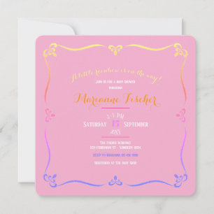Invitación de Baby Shower de niña Arcoíris Retro