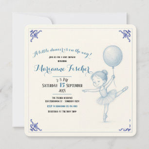 Invitación de Baby Shower de niña bailarina azul r