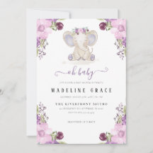 Invitación de Baby Shower de Niña Bebé Elefante Mo