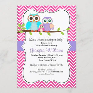 Invitación de Baby Shower de Niña Búho Adorable - 