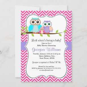Invitación de Baby Shower de Niña Búho Adorable /