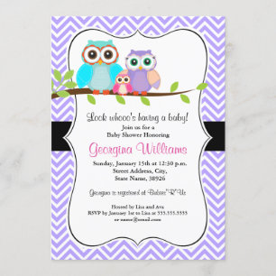 Invitación de Baby Shower de Niña Búho Adorable / 