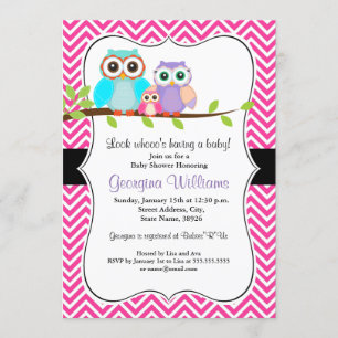 Invitación de Baby Shower de Niña Búho Adorable. R