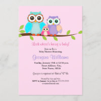 Invitación de Baby Shower de Niña Búho Adorable Ro
