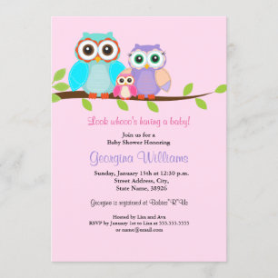 Invitación de Baby Shower de Niña Búho Adorable Ro