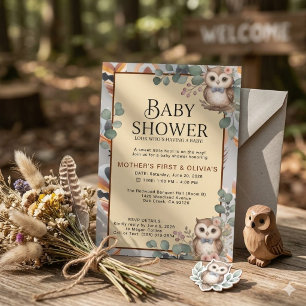 Invitación de Baby Shower de Niña Búho Boho