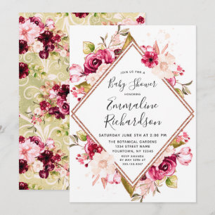 Invitación de Baby Shower de niña Chic Floral Rosa