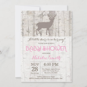 Invitación de Baby Shower de Niña Ciervo Rústico B