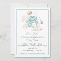 Invitación de baby shower de niña con acuarela ver