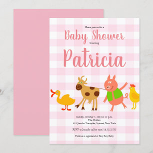 Invitación de Baby Shower de Niña con Animales de 