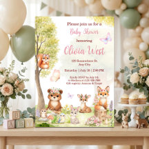 Invitación de Baby Shower de Niña con Animales del