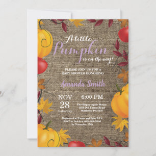 invitación de baby shower de niña con arpillera de