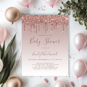 Invitación de Baby Shower de Niña con Brillo de Or