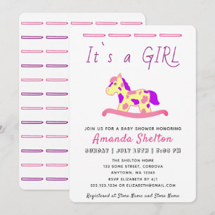 Invitación de Baby Shower de Niña con Caballo Mece