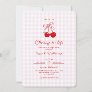 Invitación de baby shower de niña con cereza en la