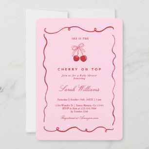 Invitación de Baby Shower de niña con cereza en la