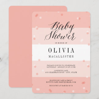 Invitación de Baby Shower de Niña con Confeti Rosa