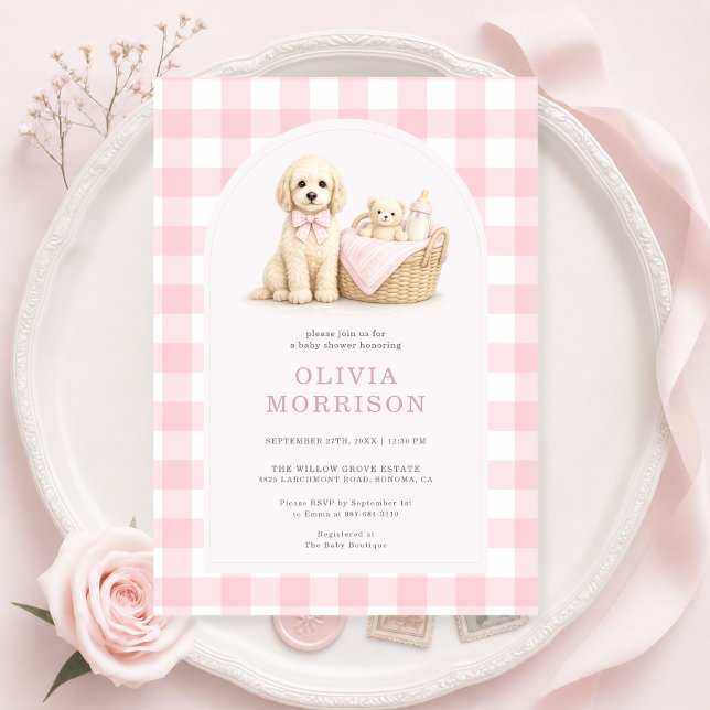 Invitación de Baby Shower de Niña con Cuadro Rosa  (Subido por el creador)