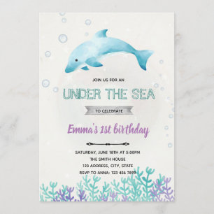 invitación de baby shower de niña con delfines