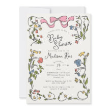 Invitación de Baby Shower de Niña con Doodle Flora