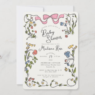 Invitación de Baby Shower de Niña con Doodle Flora