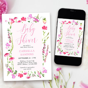 Invitación de Baby Shower de niña con flor silvest