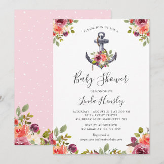 Invitación de Baby Shower de Niña con Floral de An