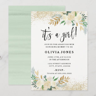 Invitación de baby shower de niña con flores bonit
