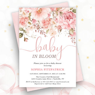 Invitación de Baby Shower de Niña con Flores de Ac