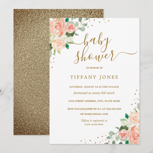 Invitación de Baby Shower de niña con flores de me (Anverso / Reverso)