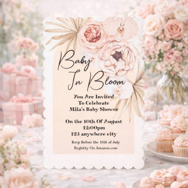 invitación de baby shower de niña con flores rosad (Subido por el creador)