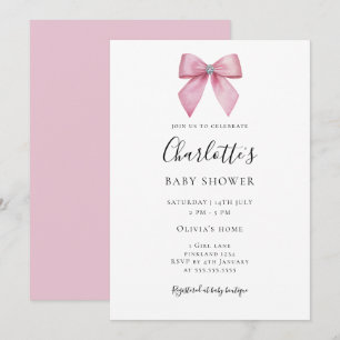 Invitación de Baby Shower de niña con lazo de diam