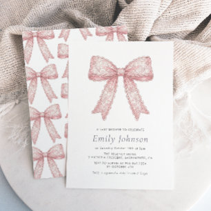 Invitación de baby shower de niña con lazo de enca
