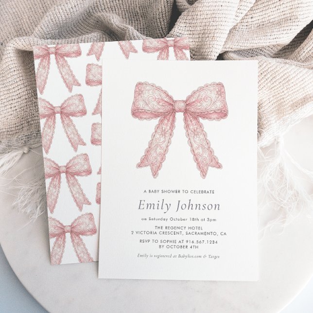 Invitación de baby shower de niña con lazo de enca (Subido por el creador)