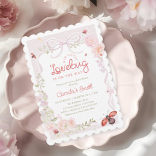 Invitación de Baby Shower de Niña con Lazo Floral