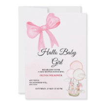 Invitación de Baby Shower de Niña con Lazo Rosa