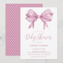 Invitación de Baby Shower de Niña con Lazo Rosa