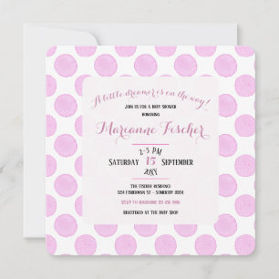 Invitación de baby shower de niña con lunares rosa
