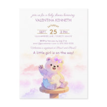 Invitación de Baby Shower de niña con osito de pel
