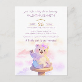 Invitación de Baby Shower de niña con osito de pel