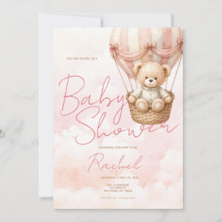 Invitación de Baby Shower de niña con osito de pel