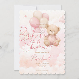 Invitación de Baby Shower de Niña con Oso de Peluc