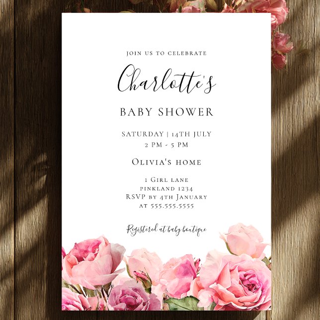 Invitación de Baby Shower de Niña con Rosa Rosa (Subido por el creador)