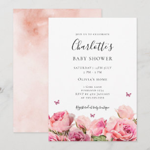 Invitación de Baby Shower de Niña con Rosa Rosa Ma