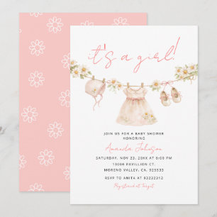 Invitación de Baby Shower de niña con tendal de ma