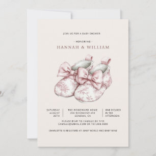 Invitación de baby shower de niña con toile rosa