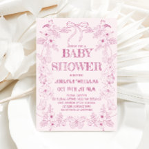 Invitación de baby shower de niña con toile rosa f