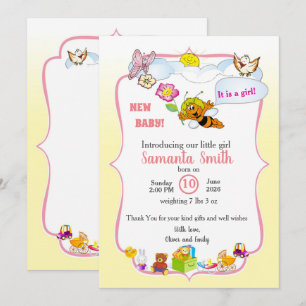 invitación de baby shower de niña con una abeja li
