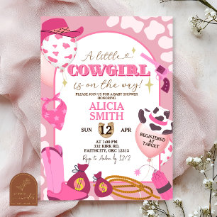 Invitación de baby shower de niña con vaquero rosa